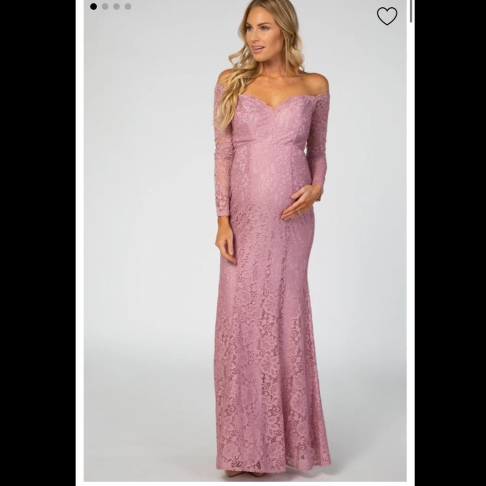 NWT PinkBlush Mauve Lace Off Shoulder Long Sleeve Maternity Maxi Dress